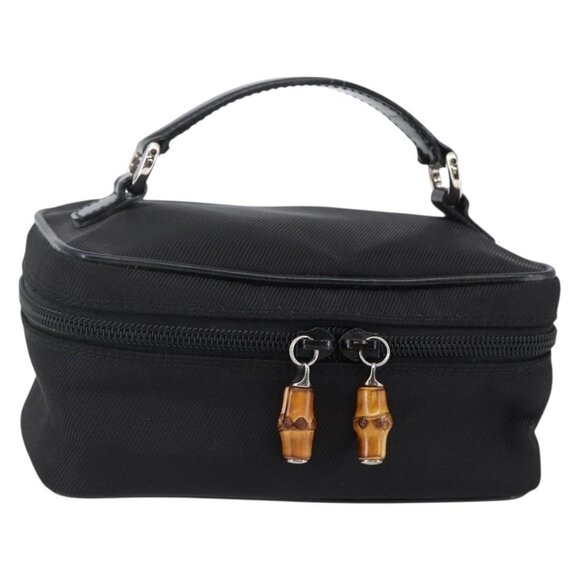 GUCCI Bamboo Vanity Hand Bag Nylon Black Silver Auth - Picture 1 of 16